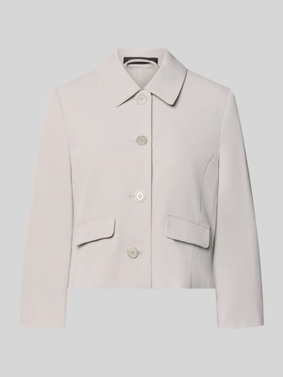 Produktfoto, Regular Fit Blazer mit Umlegekragen von Betty Barclay, jasny beż, gładka faktura, patki kieszeni, krój regular fit, długość pleców w rozmiarze 36: 49 cm, szerokość w rozmiarze 36: 47 cm, długość rękawa w rozmiarze 36: 52 cm, elastyczna mieszanka materiałów