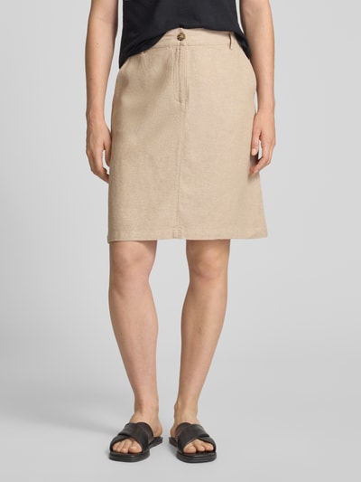 FREE/QUENT Spódnica o długości do kolan z mieszanki lnu i wiskozy model ‘Lava’ Beżowy 4