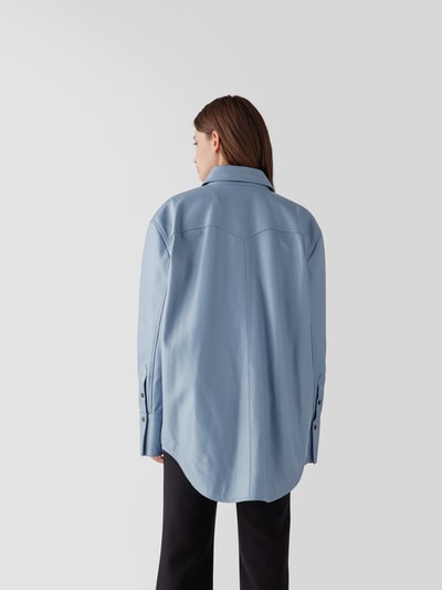 The Mannei Lederbluse mit Umlegekragen Hellblau 5