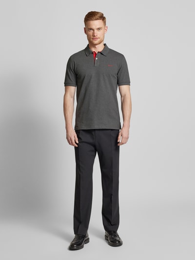 Gant Regular fit poloshirt met labelstitching Antraciet gemêleerd - 1