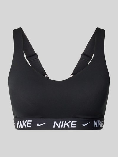 Produktfoto, Bustier mit Label-Details und verstellbaren Trägern von NIKE TRAINING aus schwarzem Material-Mix mit Stretch-Anteil, körpernahe Passform, Hakenverschluss.