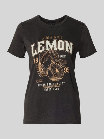 Produktfoto, Regular Fit T-Shirt aus reiner Baumwolle Modell 'LUCY' von ONLY, efekt: jednolity kolor, nadruk z motywem, okrągły dekolt, krótki rękaw, zakończenie rękawów i dołu: zrolowany brzeg, wykończenie materiału: dżersej, 100% bawełna