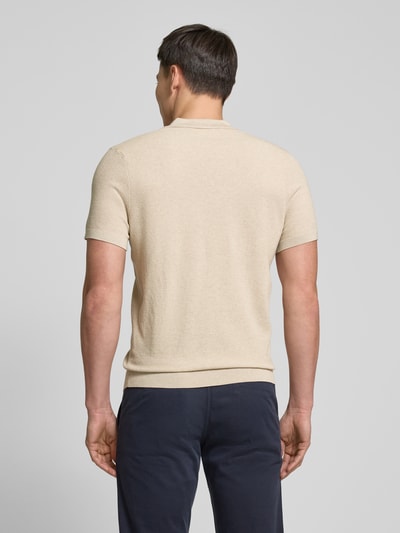 Profuomo Poloshirt met V-hals en zijde Beige - 5