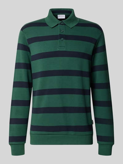 Produktfoto, Regular Fit Poloshirt von Lindbergh, grün-schwarz gestreift, Polokragen mit Knopfleiste, elastische Abschlüsse, Material-Mix mit Baumwoll-Anteil, Rückenlänge 74 cm bei Größe M