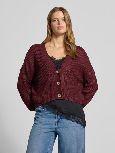 ONLY boxy fit gebreid jack met v-hals model 'CAROL' Bordeaux - 4