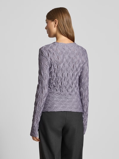 Jake*s Collection Shirt met lange mouwen, structuurmotief en ronde hals Lavendel - 5