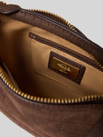 Produktfoto, Umhängetasche aus echtem Rindsleder Modell 'BLKE MINI' von Lauren Ralph Lauren, braune Lederstruktur und goldener Reißverschluss, Damen Umhängetasche von Lauren Ralph Lauren