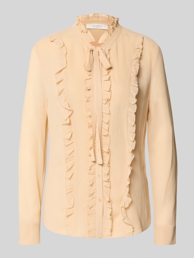 Produktfoto, Regular Fit Bluse aus Seide mit Rüschen von HERZENS in hellem Beige, Rüschen, Schluppe, Knopfleiste, seidig glatte Textur
