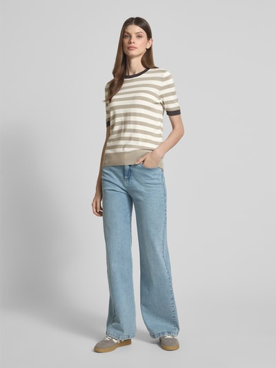 Jake*s Casual Gebreid shirt van viscosemix met streepmotief Kit - 1