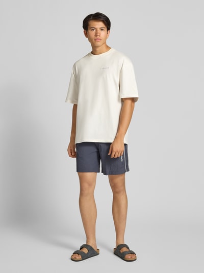 Calvin Klein Jeans Korte straight leg broek met labelprint Donkerblauw - 1