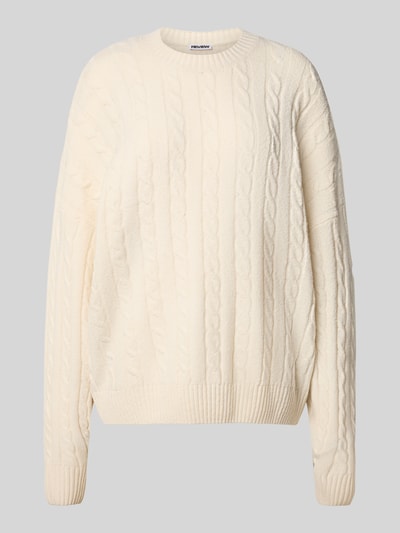Review Strickpullover mit Zopfmuster Offwhite Melange 2
