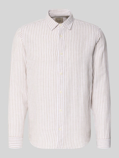 Produktfoto, Regular Fit Freizeithemd aus Leinen-Baumwoll-Mix Modell 'CAIDEN' von Only & Sons, Optik: Allover-Muster, Beige-Weiß, Flammgarn-Textur
