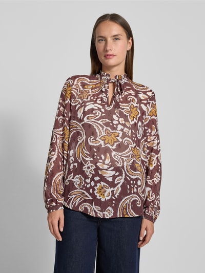s.Oliver RED LABEL Bluzka o kroju regular fit z długim rękawem i wzorem na całej powierzchni Ciemnobrązowy 4