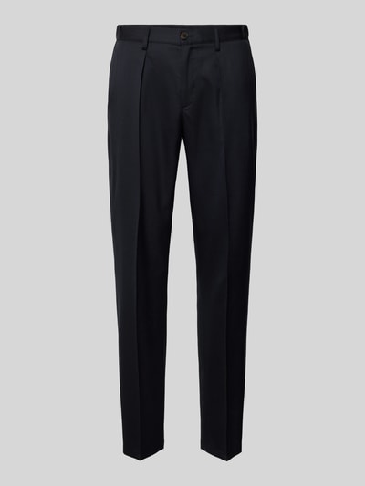 Produktfoto, Anzughose aus Wolle-Elasthan-Mix mit Bügelfalten von Profuomo in Dunkelblau, Slim Fit, klare Linien, glatte Textur