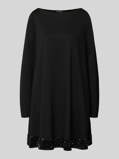 Produktfoto, Minikleid aus Viskose-Mix mit Pailletten von Emporio Armani in Schwarz, A-Linie, Rundhalsausschnitt, glänzende Textur am Saum
