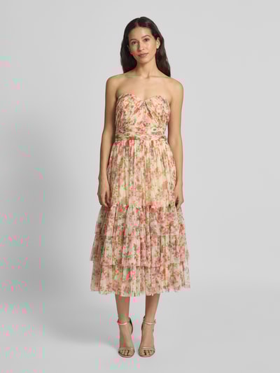 LACE & BEADS Knielanges Cocktailkleid im Stufen-Look Ecru 4