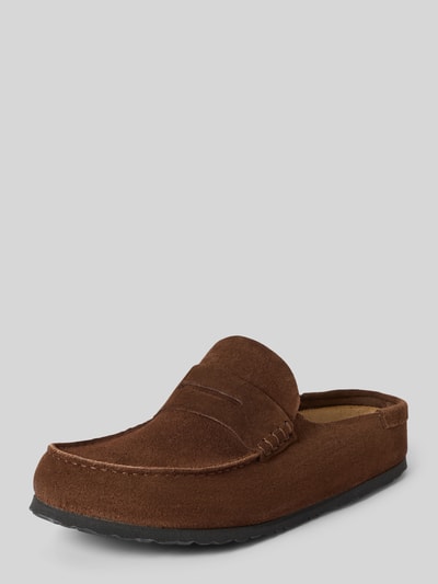 Produktfoto, Loafer aus echtem Leder Modell 'Naples' von Birkenstock, brauner Schuh mit abgerundeter Passform und leicht profilierter Sohle, Absatzhöhe 4 cm bei Größe 44