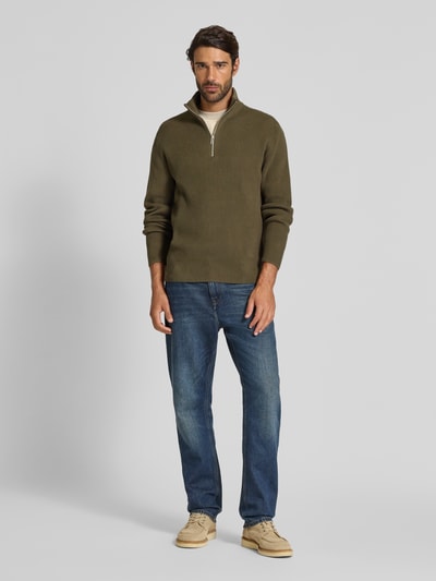 Lindbergh Strickpullover mit Troyer-Kragen Oliv 1