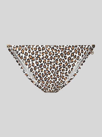 Produktfoto, Slim Fit Bikini-Hose in Allover-Animal-Print von Michael Kors, Elastischer-Material-Mix, Logo-Detail, braune und schwarze Muster auf weißer Textur