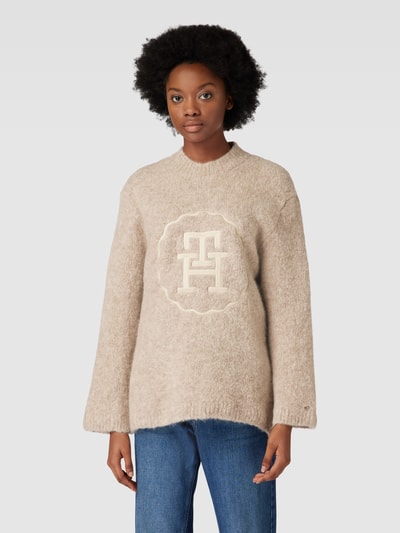 Tommy Hilfiger Oversized Strickpullover mit Logo-Stitching Modell Beige 4