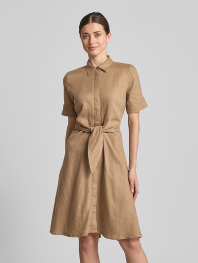 Lauren Ralph Lauren Knielange linnen jurk met strikceintuur, model 'WAKANA' Camel - 4