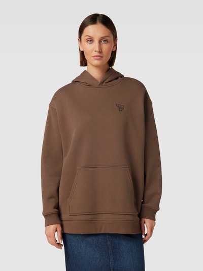 Jake*s Casual Hoodie met motiefstitching Middenbruin - 4