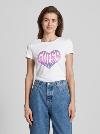 Guess T-Shirt mit Strasssteinbesatz Modell 'HEART' Weiss 4