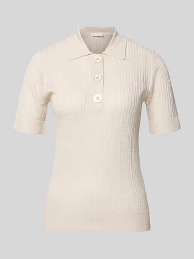 Produktfoto, Strickshirt mit Polokragen und Knopfleiste von Liu Jo White im Viskose-Mix, Slim-Fit, halbarm, cremefarben, feine Strickstruktur