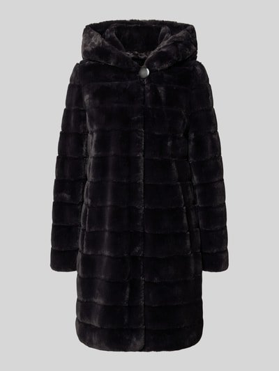 PETITE M. Płaszcz ze sztucznego futra z kapturem i wpuszczanymi kieszeniami Antracytowy 2