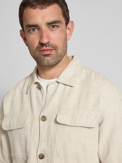 SELECTED HOMME Kurtka koszulowa lniana o kroju regular fit z kołnierzykiem typu kent model ‘LEROY SUN’ Beżowy 3