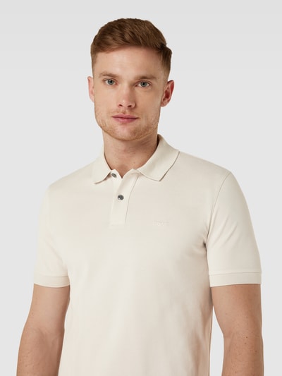 BOSS Slim fit poloshirt met labelstitching, model 'Pallas' Offwhite - 3