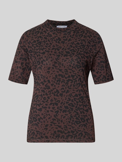Produktfoto, T-Shirt mit Leo-Print van MORE, bruin met zwarte luipaardprint, recht model, materiaalmix met stretch, opstaande kraag, ruglengte bij maat 36: 54 cm