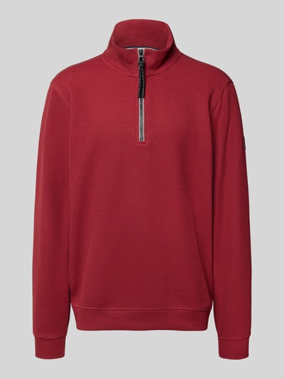 Produktfoto, Relaxed Fit Sweatshirt aus katoenmix Model 'SELANIK' van LERROS in rood met schipperskraag, elastische boorden, heren sweatshirt, ruglengte maat M 68 cm, mouwlengte maat M 65 cm