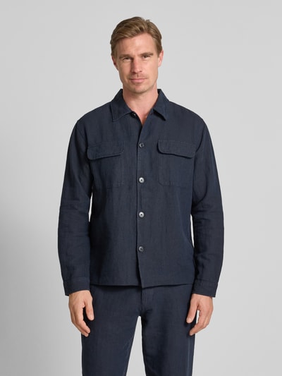 SELECTED HOMME Regular Fit Leinenhemdjacke mit Kentkragen Modell 'LEROY SUN' Dunkelblau 4