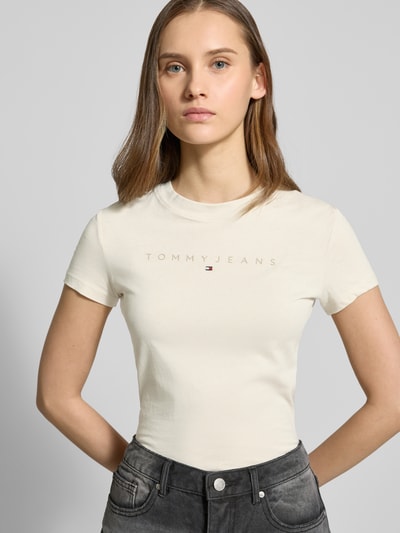 Tommy Jeans T-Shirt mit geripptem Rundhalsausschnitt Sand 3