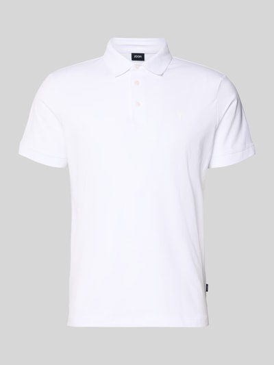 Produktfoto, Regular Fit Poloshirt mit Knopfleiste Modell 'Carlosjuan' von JOOP! Collection, biały bawełniany z domieszką stretch, krój regular fit, kołnierzyk polo, krótka listwa guzikowa, długość pleców w rozmiarze M: 69 cm