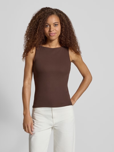 PIECES Slim Fit Tanktop aus Baumwoll-Mix Modell 'MAY' Mittelbraun 4