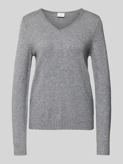 Vila Gebreide pullover met ribboorden, model 'RIL' Middengrijs gemêleerd - 2