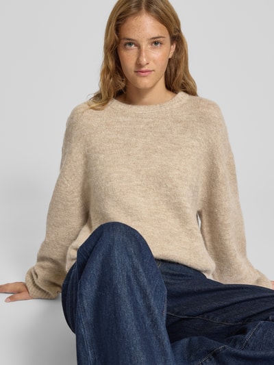 Gina Tricot Oversized Strickpullover mit Leinen-Anteil Sand Melange 3