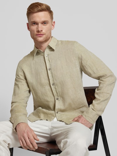 Tiger Of Sweden Koszula lniana o kroju slim fit z kołnierzykiem typu kent model ‘SPENSER’ Khaki 3