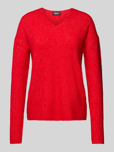 Only Regular Fit Strickpullover mit V-Ausschnitt Modell 'CAMILLA' Rot 1