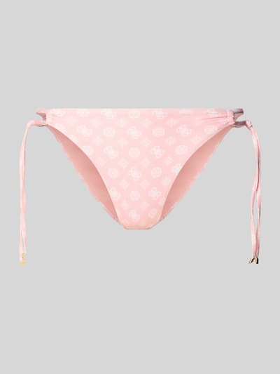 Produktfoto, Bikinihose mit seitlicher Schnürung Modell 'SOLEIL' von Guess aus rosa Material-Mix mit Stretch-Anteil, körpernahe Passform, Logomuster, glatte Oberfläche