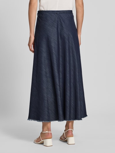 Luisa Cerano Midirock mit Fransen und Bindegürtel Dunkelblau 5