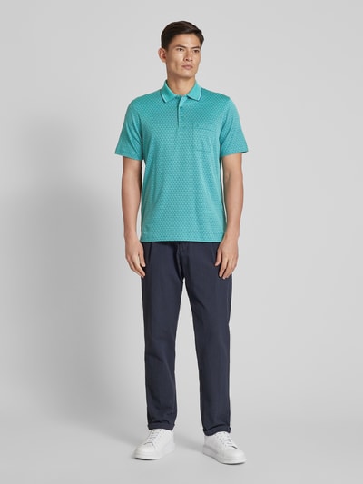 RAGMAN Regular fit poloshirt met all-over motief Turquoise - 1