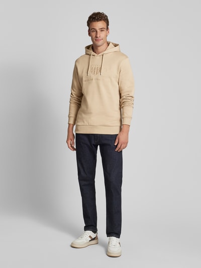 Gant Hoodie met labelstitching Beige - 1