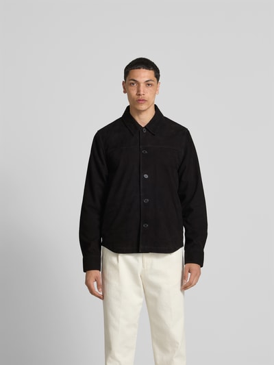 Officine Générale Hemdjacke aus echtem Leder Black 4
