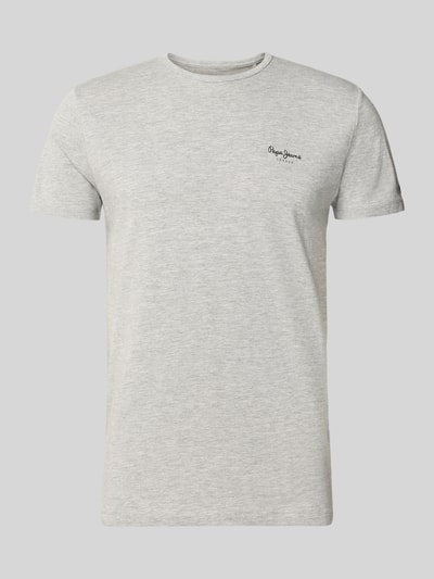 Produktfoto, Slim Fit T-Shirt aus Baumwoll-Viskose-Mix Modell 'ORIGINAL BASIC 3' von Pepe Jeans in grauer Melange-Optik mit Label-Schriftzug, Jersey-Textur