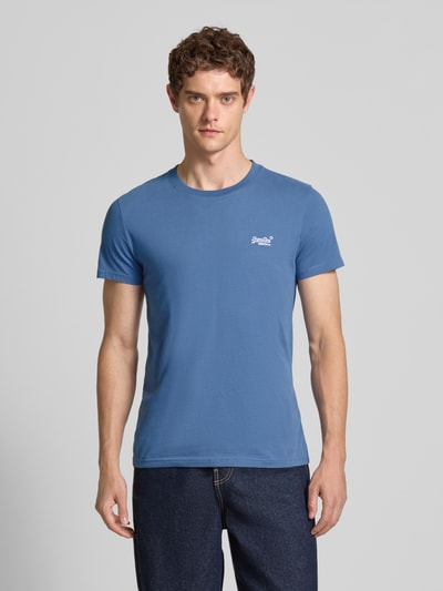 Superdry T-shirt met labelstitching Oceaanblauw - 4