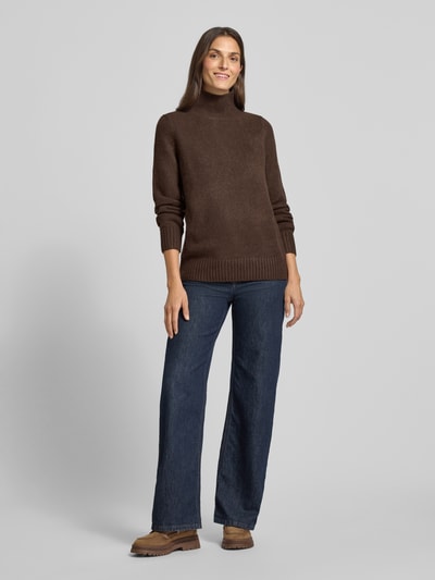 Jake*s Casual Strickpullover mit Stehkragen Dunkelbraun 1