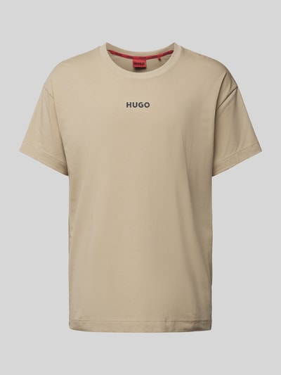 HUGO T-shirt z nadrukiem z logo Piaskowy 2